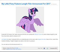 Size: 856x745 | Tagged: safe, twilight sparkle, equestria daily, g4, my little pony: the movie, it's happening, movie, news, pony history, text, twilight sparkle (alicorn)