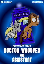 Size: 700x1000 | Tagged: safe, artist:isaiahdjkim, derpy hooves, doctor whooves, time turner, earth pony, pegasus, pony, doctor whooves and assistant, g4, doctor who, duo, female, mare, tardis, the doctor, time vortex