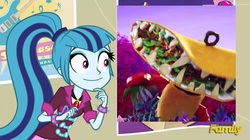 Size: 1280x718 | Tagged: safe, sonata dusk, equestria girls, g4, cloudy with a chance of meatballs, sonataco, tacodile supreme, that girl sure loves tacos, that siren sure does love tacos