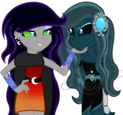 Size: 805x757 | Tagged: safe, artist:ipandacakes, oc, oc only, oc:opacity, oc:somber moon, equestria girls, g4, collaboration, duo