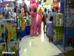 Size: 384x288 | Tagged: safe, pinkie pie, human, g4, adoracreepy, adventure in the comments, animated, boop, creepy, cute, diapinkes, irl, irl human, it's coming right at us, looking at you, nightmare fuel, philippines, photo, pronking, quadsuit, youtube link