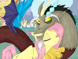 Size: 1024x768 | Tagged: safe, artist:incorgnito, discord, fluttershy, g4, female, male, ship:discoshy, shipping, straight