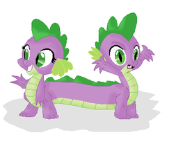 Size: 397x355 | Tagged: safe, artist:mojo1985, spike, dragon, g4, barb, conjoined, conjoined twins, fused, fusion, i dont even, pushmi-pullyu, r63 paradox, rule 63, self dragondox, self paradox, spikebarb (fusion), together forever, transformation, wat, we have become one