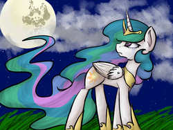 Size: 1024x768 | Tagged: safe, artist:nika-rain, princess celestia, g4, crying, female, mare in the moon, moon, solo