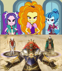 Size: 653x747 | Tagged: safe, adagio dazzle, aria blaze, sonata dusk, equestria girls, g4, my little pony equestria girls: rainbow rocks, ganondorf, ghirahim, hyrule warriors, the dazzlings, the legend of zelda, zant