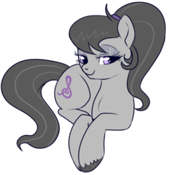 Size: 500x517 | Tagged: safe, artist:lulubell, octavia melody, g4, alternate hairstyle, bedroom eyes, female, high ponytail, long hair, looking at you, ponytail, prone, simple background, smiling, solo, transparent background, unshorn fetlocks