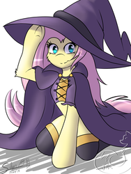 Size: 1500x2000 | Tagged: safe, artist:silverfox057, fluttershy, semi-anthro, g4, clothes, female, halloween, solo, witch