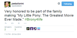 Size: 465x235 | Tagged: safe, g4, my little pony: the movie, joe ballarini, text, twitter