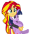 Size: 686x667 | Tagged: safe, artist:dilemmas4u, sunset shimmer, twilight sparkle, alicorn, pony, equestria girls, g4, clothes, duo, duo female, female, holding, holding a pony, mare, show accurate, simple background, transparent background, twilight sparkle (alicorn)