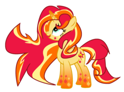 Size: 1034x773 | Tagged: safe, artist:offical-lunaflaire, sunset shimmer, pony, unicorn, g4, female, rainbow power, rainbow power-ified, simple background, solo, transparent background