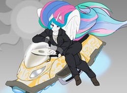 Size: 1280x931 | Tagged: safe, artist:toughset, princess celestia, anthro, g4, biker princess from equestria, clothes, female, hoverbike, jacket, solo