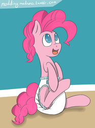 Size: 1179x1573 | Tagged: safe, artist:modding madness, pinkie pie, earth pony, pony, g4, diaper, female, mare, non-baby in diaper, poofy diaper, solo