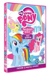 Size: 1007x1500 | Tagged: safe, fluttershy, pinkie pie, rainbow dash, g4, season 1, sonic rainboom (episode), british board of film classification rating, cloud, cloudsdale, cloudy, dvd, dvd cover, hasbro studios, irish film classification office rating, my little pony logo, my little pony: friendship is magic logo, primal screen, rainbow, region 2 dvds, sky