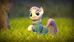 Size: 1024x577 | Tagged: safe, artist:snowkitty24, maud pie, g4, 3d, cute, gmod, grass, maudabetes, raised hoof, smiling, tree, when she smiles