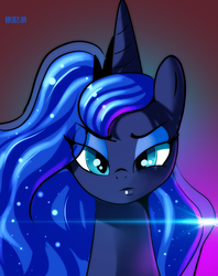 Size: 1315x1659 | Tagged: safe, artist:skyart301, princess luna, pony, g4, bedroom eyes, female, frown, lens flare, looking at you, mare, portrait, solo