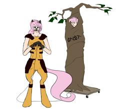 Size: 1440x1260 | Tagged: safe, artist:aaronmk, oc, oc only, oc:ivy, oc:timber, satyr, clothes, costume, groot, guardians of the galaxy, halloween, parent:fluttershy, rocket raccoon