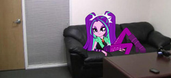 Size: 630x289 | Tagged: safe, aria blaze, equestria girls, g4, my little pony equestria girls: rainbow rocks, casting couch, irl, photo, ponies in real life, solo, this will end in tears