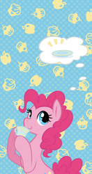 Size: 2659x5042 | Tagged: safe, artist:yuzhou, pinkie pie, earth pony, pony, g4, drinking, female, mare, pixiv, saucer, solo, teacup, thought bubble