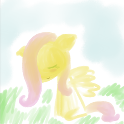 Size: 665x664 | Tagged: safe, artist:maareep, fluttershy, g4, eyes closed, female, sitting, solo