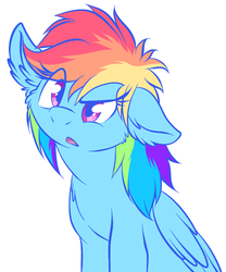 Size: 730x876 | Tagged: safe, artist:fizzy-dog, rainbow dash, pegasus, pony, g4, cute, dashabetes, ear fluff, female, floppy ears, mare, one ear down, open mouth, raised eyebrow, simple background, solo, white background