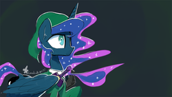 Size: 1400x788 | Tagged: safe, artist:darkflame75, princess luna, lunadoodle, g4, cosplay, crossover, female, hat, link, master sword, raised hoof, shield, smiling, solo, sword, the legend of zelda, tunic, weapon