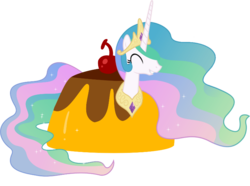 Size: 800x595 | Tagged: safe, princess celestia, g4, cherry, flan, food, pudding, wat