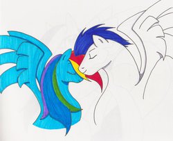 Size: 900x731 | Tagged: safe, artist:hope30789, rainbow dash, soarin', g4, female, male, ship:soarindash, shipping, straight, traditional art