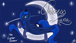 Size: 1920x1080 | Tagged: safe, artist:tlatophat, princess luna, g4, bedroom eyes, clothes, female, looking at you, lying, moon, prone, socks, solo, space, spread wings, stockings, wallpaper