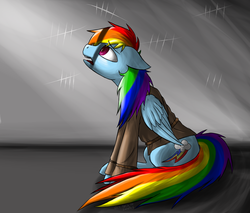 Size: 2000x1700 | Tagged: safe, artist:vampiresuper-sayajin, rainbow dash, pony, the count of monte rainbow, g4, clothes, crossover, female, i will be there, jail, open mouth, prison, rainbow dantes, sad, solo, the count of monte cristo