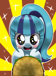 Size: 1060x1426 | Tagged: safe, artist:hoyeechun, sonata dusk, earth pony, pony, equestria girls, g4, cute, drool, equestria girls ponified, eyes on the prize, female, open mouth, ponified, smiling, solo, sonatabetes, sonataco, sparkles, taco, that girl sure loves tacos, that pony sure does love tacos, that siren sure does love tacos, wingding eyes