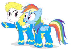 Size: 792x564 | Tagged: safe, artist:dm29, rainbow dash, surprise, pegasus, pony, g4, duo, duo female, female, mare, simple background, transparent background, wonderbolts uniform