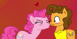 Size: 1456x754 | Tagged: safe, artist:clawdeen4ever, cheese sandwich, pinkie pie, g4, blushing, female, imminent kissing, male, ship:cheesepie, shipping, straight, surprised