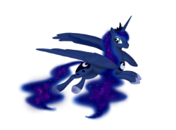 Size: 2718x2014 | Tagged: safe, artist:runic-scribe, princess luna, alicorn, pony, g4, female, high res, looking back, lying down, simple background, smiling, solo, transparent background