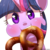 Size: 1500x1500 | Tagged: safe, artist:sion, twilight sparkle, pony, unicorn, g4, blushing, commission, cute, eating, female, food, looking at you, mare, mouth hold, nom, pretzel, pretzel coordination, puffy cheeks, solo, twiabetes, twipretzel