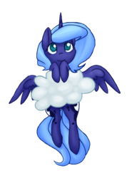 Size: 470x660 | Tagged: safe, artist:breadcipher, princess luna, lunadoodle, g4, cloud, cute, female, filly, hanging, leaning, looking up, s1 luna, simple background, smiling, solo, spread wings, transparent background, woona