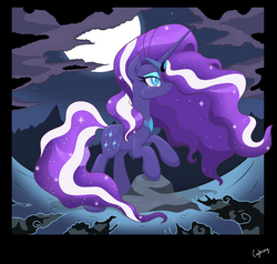 Size: 2387x2276 | Tagged: safe, artist:thebrokencog, nightmare rarity, g4, crying, female, high res, moon, night, solo