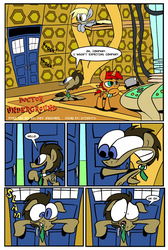 Size: 804x1200 | Tagged: safe, artist:joeywaggoner, derpy hooves, doctor whooves, time turner, oc, oc:tick tock, pegasus, pony, g4, doctor who, female, mare, tardis console room, tardis control room, the doctor