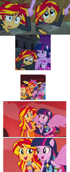 Size: 1260x3076 | Tagged: safe, applejack, sunset shimmer, twilight sparkle, equestria girls, g4, my little pony equestria girls: rainbow rocks, comparison, ponied up, twilight sparkle (alicorn)