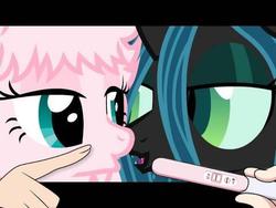 Size: 480x360 | Tagged: safe, artist:d0nm, queen chrysalis, oc, oc:fluffle puff, g4, meme, pregnancy announcement, pregnancy test, pregnancy test meme