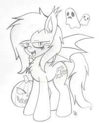 Size: 785x960 | Tagged: safe, artist:dubstepbrony4life, fluttershy, bat pony, ghost, pony, bats!, g4, fangs, flutterbat, monochrome, pumpkin