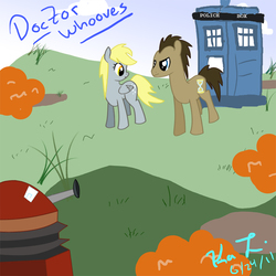 Size: 800x800 | Tagged: safe, artist:komnoki, derpy hooves, doctor whooves, time turner, pegasus, pony, g4, dalek, doctor who, female, mare, tardis