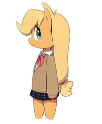 Size: 574x699 | Tagged: dead source, safe, artist:30clock, applejack, earth pony, pony, g4, bipedal, clothes, female, school uniform, solo