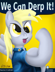 Size: 1000x1294 | Tagged: safe, artist:041744, derpy hooves, pegasus, pony, g4, female, mare, parody, propaganda, rosie the riveter, solo