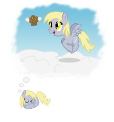 Size: 3890x4170 | Tagged: safe, artist:dragonpony, derpy hooves, pegasus, pony, g4, dream, female, mare, muffin, sleeping