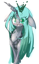 Size: 1870x3035 | Tagged: safe, artist:toki, queen chrysalis, changeling, changeling queen, g4, bust, crown, cute, cutealis, female, floppy ears, jewelry, open mouth, pixiv, regalia, simple background, solo, white background