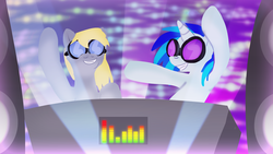 Size: 1920x1080 | Tagged: safe, artist:zedrin, derpy hooves, dj pon-3, vinyl scratch, pegasus, pony, g4, female, mare