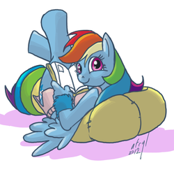 Size: 550x541 | Tagged: safe, artist:atryl, rainbow dash, anthro, unguligrade anthro, g4, female, reading, solo