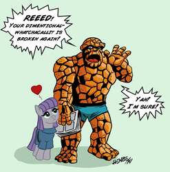 Size: 682x691 | Tagged: safe, artist:henbe, maud pie, g4, ben grimm, crossover, crossover shipping, cute, fantastic four, heart, maudabetes, rock, shipping, simple background, that pony sure does love rocks, the thing (marvel)