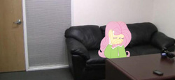 Size: 630x289 | Tagged: safe, fluttershy, equestria girls, g4, my little pony equestria girls: rainbow rocks, casting couch, female, solo, this will end in tears