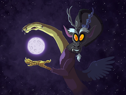 Size: 1350x1020 | Tagged: safe, artist:salvicorn, discord, g4, male, moon, night, solo, swirly eyes